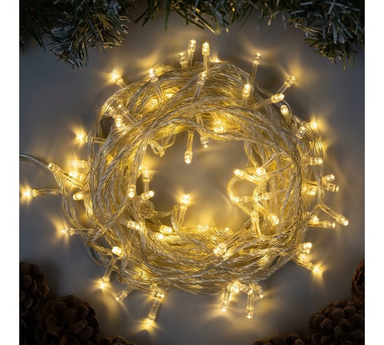Гирлянда-нить Luazon ECO, IP20, 10 м, Н.С. LED-100-220V, 8 режимов, теплый белый 3556781