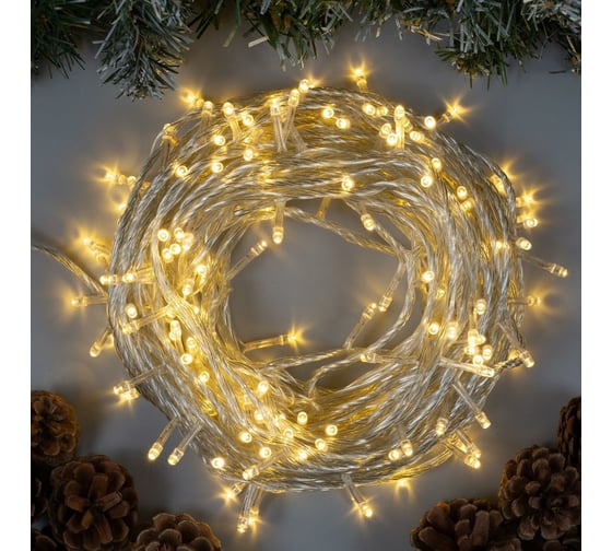 Гирлянда-нить Luazon ECO, IP20, 20 м, Н.С. LED-200-220V, 8 режимов, теплый белый 3556805