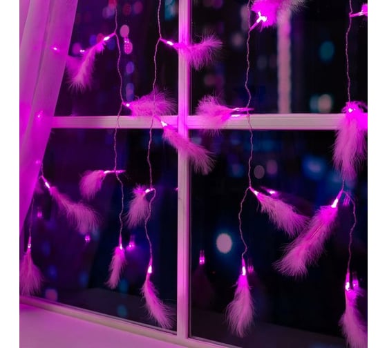 Занавес Luazon DECOR Перья, 3х1.4м, Н.С. LED-80-220V, 8 режимов, розовый 6929897