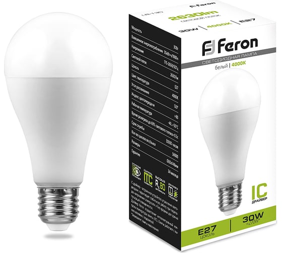 Светодиодная лампа FERON LB-130 Шар E27 30W 4000K 38195