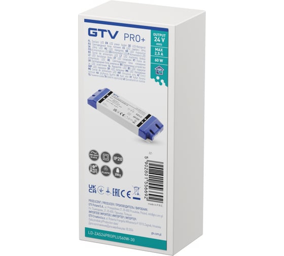 Блок питания для светодиодов GTV LED PRO+ 220/24V 60W IP 20 LD-ZAS24PROPLUS60W-30