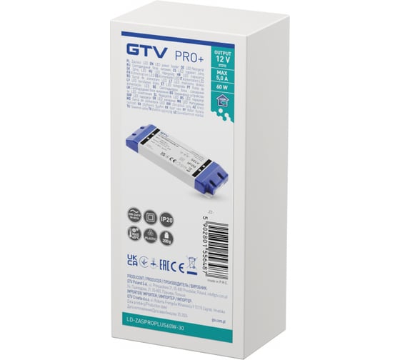Блок питания для светодиодов GTV LED PRO+ 220/12V 60W IP 20 LD-ZASPROPLUS60W-30