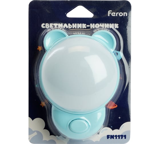 Светильник-ночник FERON Мишка 10LED 2700K/6500K 1,2W 220V синий, FN1171 52060