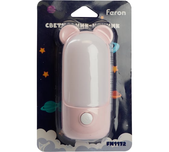 Светильник-ночник FERON Мишка 8LED 2700K/6500K 0,8W 220V розовый, FN1172 52061