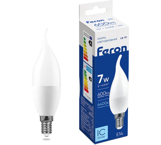Светодиодная лампа FERON LB-97 Свеча на ветру E14 7W 6400K 38135