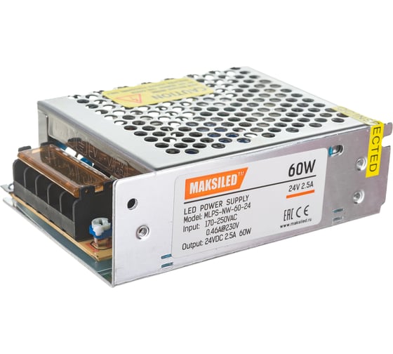 Блок питания MAKSILED 24В, 60 Вт, IP20, 2,5 А, 110х78х35 мм, MLPS-NW-60-24