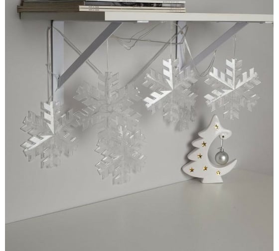 Гирлянда-нить Luazon DCR, 2 м, снежинка матовая 16х16 см, IP20, Н.С, LED-36-220V, теплый белый 5148897