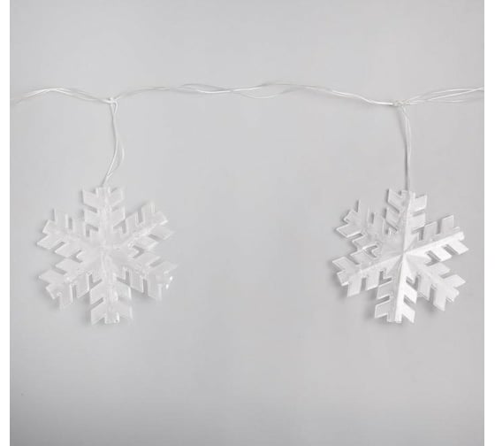 Гирлянда-нить Luazon DCR, 2 м, снежинка матовая 16х16 см, IP20, Н.С, LED-36-220V, теплый белый 5148897