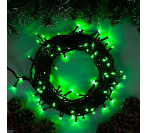 Гирлянда-нить Luazon ECO, IP44, 10 м, Н.Т. LED-100-220V, 8 режимов, зеленый 671658 1