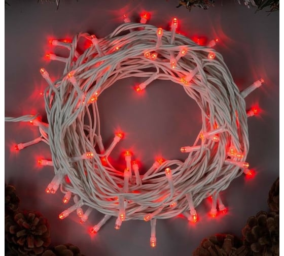 Гирлянда-нить Luazon ECO, IP44, 10 м, Н.Б. LED-100-220V, 8 режимов, красный 3584141