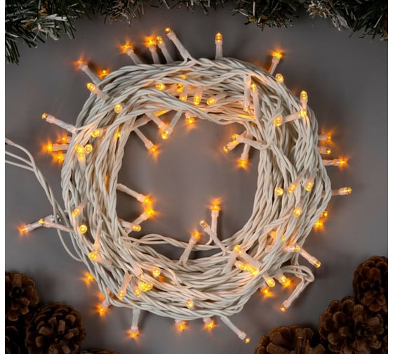 Гирлянда-нить Luazon ECO, IP44, 10 м, Н.Б. LED-100-220V, 8 режимов, желтый 3584139