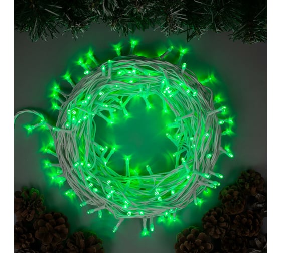 Гирлянда-нить Luazon ECO, IP44, 20 м, Н.Б. LED-200-220V, 8 режимов, зеленый 3584149