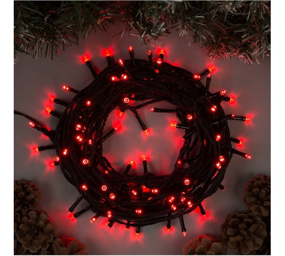 Гирлянда-нить Luazon SPEC, IP44, 10 м, Н.Т. УМС-2W, LED-100-24В, без БП, 8 режимов, красный 5167150 1