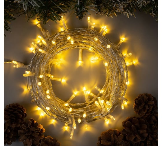Гирлянда-нить Luazon SPEC, IP44, 10 м, Н.С. УМС-2W, LED-100-24В, без БП, 8 режимов, теплый белый 5167160 1