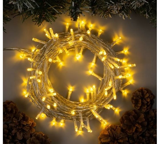 Гирлянда-нить Luazon SPEC, IP44, 10 м, Н.С. УМС-2W, LED-100-24В, без БП, фиксинг, теплый белый 5167182 1