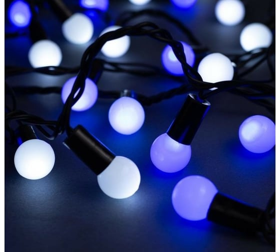 Гирлянда-нить Luazon DCR, IP44, шарики d 1.5 см, 10 м, Н.Т. LED-100-220V, мигание, белый/синий 1080045 1