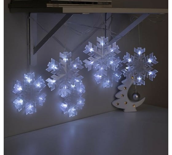 Гирлянда-нить Luazon DCR, 2 м, снежинка матовая 16х16 см, IP20, Н.С, LED-36-220V, белый 5148896