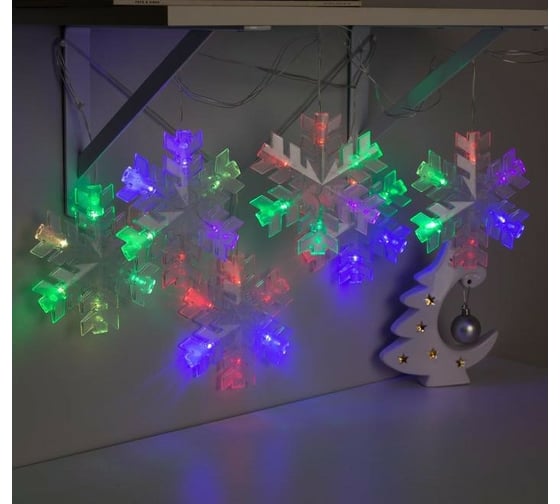 Гирлянда-нить Luazon DCR, 2 м, снежинка матовая 16х16 см, IP20, Н.С, LED-36-220V, мультиколор 5148895