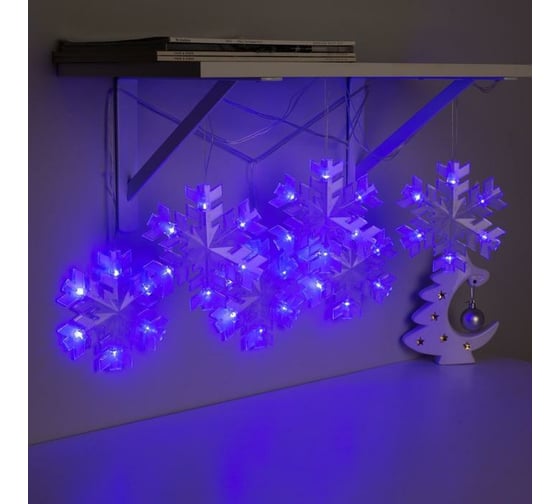Гирлянда-нить Luazon DCR, 2 м, снежинка матовая 16х16 см, IP20, Н.С, LED-36-220V, синий 5148898