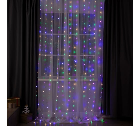 Занавес Luazon ROSA. IP20, Ш:2 м, В:3 м, Н.СБ. LED-450-220V, 8 режимов, мульти 5206148 1