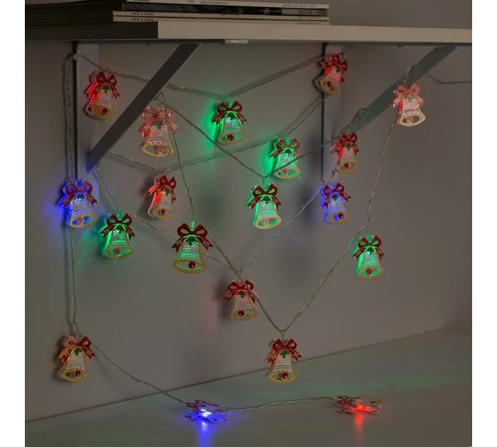 Гирлянда-нить Luazon DCR, 4 м, колокольчик 4 см, IP20, Н.С., LED-20-220V, 8 режимов, мультиколор 2388692