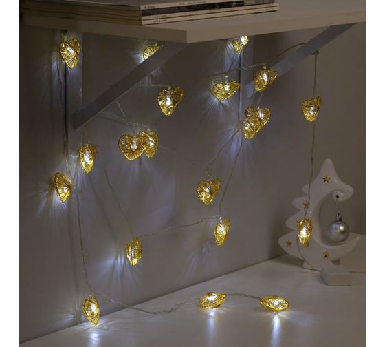 Гирлянда-нить Luazon DCR, 4 м, сердце Проволока 4.8 см, IP20, Н.С., LED-20-220V, 8 режимов, теплый белый 2388675
