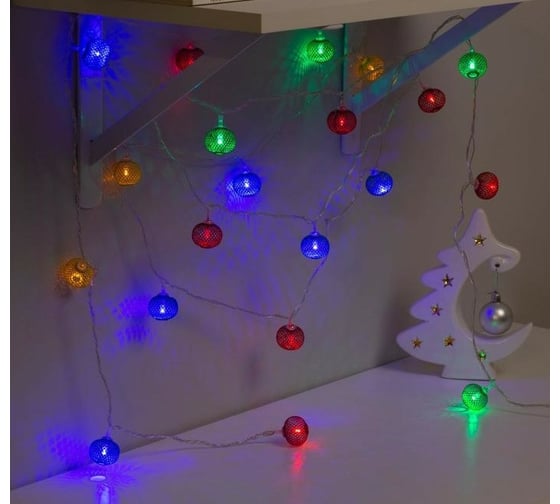 Гирлянда-нить Luazon DCR, 4 м, шарик сетка 3 см, IP20, Н.С., LED-20-220V, 8 режимов, мультиколор 2388676