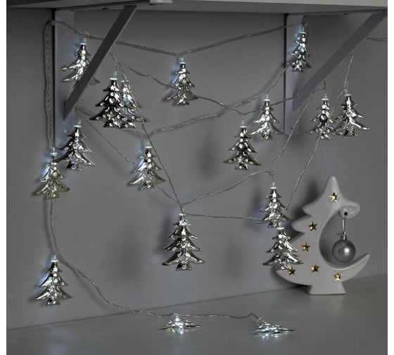 Гирлянда-нить Luazon DCR, 4 м, елочка 4 см, IP20, Н.С., LED-20-220V, 8 режимов, белый 2388639