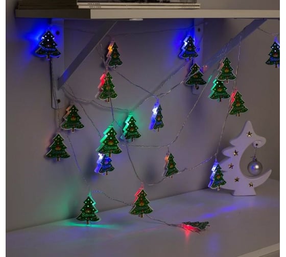 Гирлянда-нить Luazon DCR, 4 м, елка зеленая 6.5х5.5 см, IP20, Н.С., LED-20-220V, 8 режимов, мультиколор 2388690