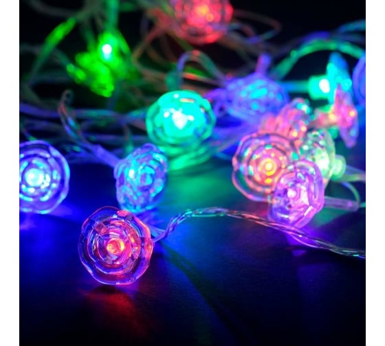 Гирлянда-нить Luazon DCR, 5 м, цветочки, IP20, Н.С., LED-20-220V, мигание, мультиколор 671573 1