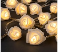 Гирлянда-нить Luazon DCR, 5 м, розы белые 7 см, IP20, Н.С., УМС вилка, 20 LED-220V, фиксинг, теплый белый 3612367