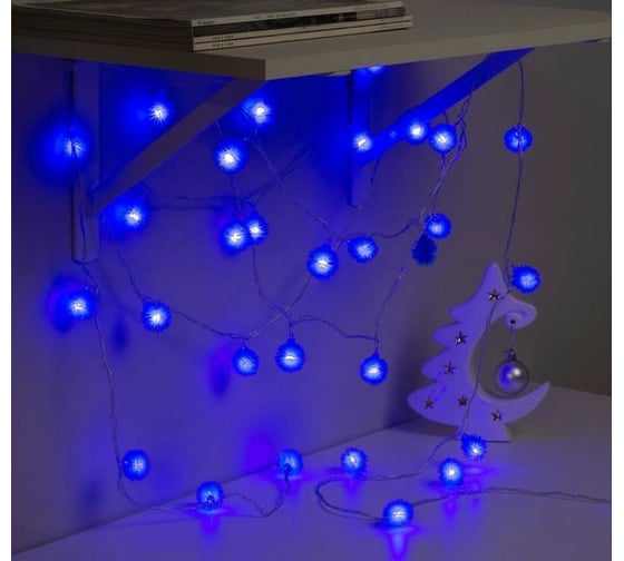 Гирлянда-нить Luazon DCR, 5 м, ежики синие, IP20, Н.С., LED-30-220V, 8 режимов, синий 3590694