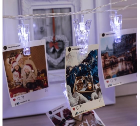 Гирлянда-нить Luazon DCR, 4.5 м, прищепки, IP20, Н.С., LED-20-220V, фиксинг, белый 4445720