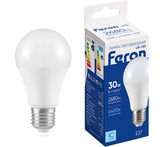 Светодиодная лампа FERON LB-130 Шар E27 30W 6400K 38196