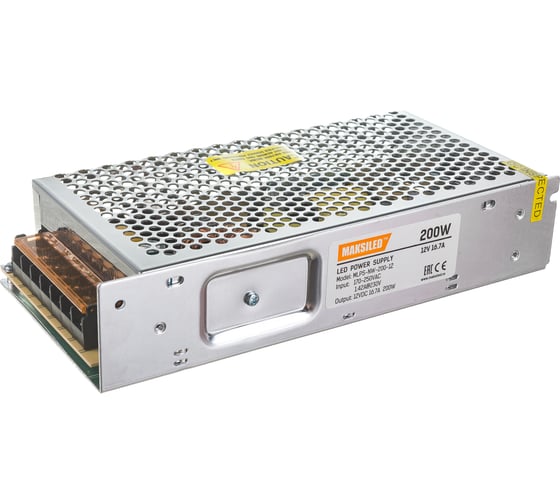 Блок питания MAKSILED 12В, 200Вт, IP20, 16.6А, 199х98х42мм, MLPS-NW-200-12