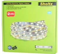 Светодиодная лента Sholtz 7,2Вт/м 12В 3000К IP65, 5м адаптер 3А пластик LSO5233