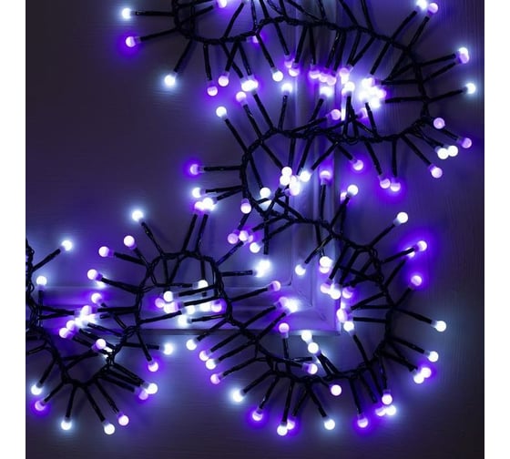 Уличная гирлянда-нить Luazon, УМС, мишура шарики, 4 м, Н.Т., LED-400-31V, 8 режимов, белый/фиолетовый 3649312