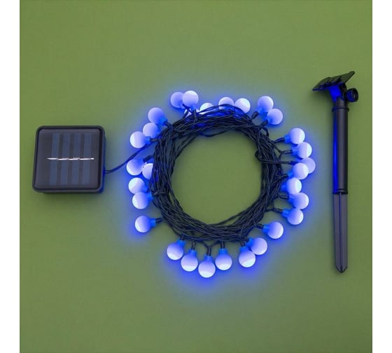Гирлянда-нить Luazon DECOR, IP44, на солнечной батарее, Шарик, 4.5 м, Н.Т. LED-30-1.2V, 2 режима, синий 4137040