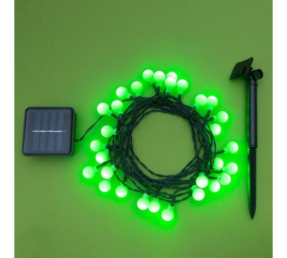 Гирлянда-нить Luazon DECOR, IP44, на солнечной батарее, Шарик, 4.5 м, Н.Т. LED-30-1.2V, 2 режима, зеленый 4137042 1
