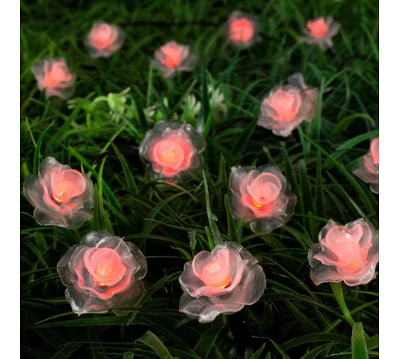 Гирлянда-нить Luazon DECOR, IP44, на солнечной батарее, Роза, 4.5 м, Н.Т. LED-30-1.2V, 2 режима, красный 6253345