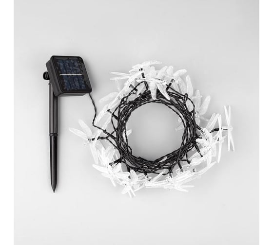 Гирлянда-нить Luazon DECOR, IP44, на солнечной батарее, Стрекоза, 4.5 м, Н.Т. LED-30-1.2V, 2 режима, зеленый/аквамарин/желтый 6253363