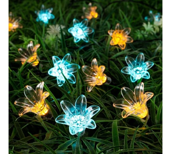 Гирлянда-нить Luazon DECOR, IP44, на солнечной батарее, Цветок, 4.5 м, Н.Т. LED-30-1.2V, 2 режима, желтый/аквамарин 6253350 1