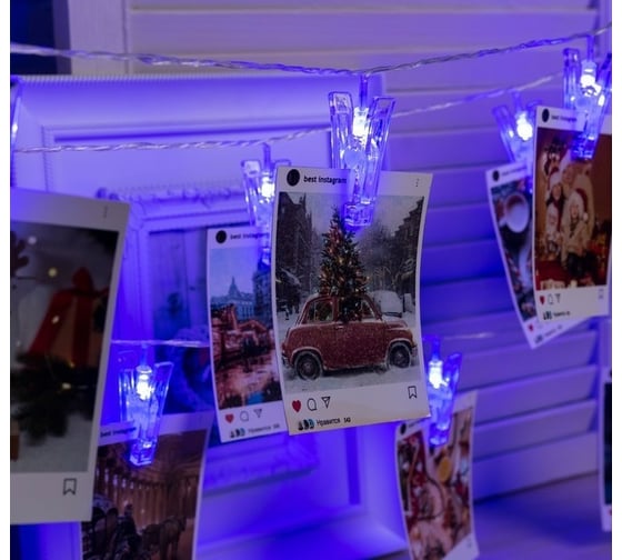 Гирлянда-нить Luazon DCR, 4.5 м, прищепки, IP20, Н.С., LED-20-220V, фиксинг, синий 4445723