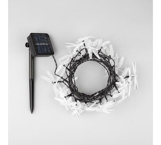 Гирлянда-нить Luazon DECOR, IP44, на солнечной батарее, Стрекоза, 4.5 м, Н.Т. LED-30-1.2V, 2 режима, теплый белый 6253365