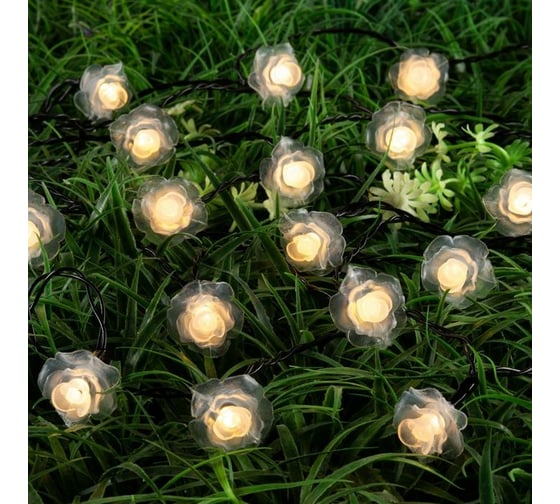 Гирлянда-нить Luazon DECOR, IP44, на солнечной батарее, Роза, 4.5 м, Н.Т. LED-30-1.2V, 2 режима, теплый белый 6253344