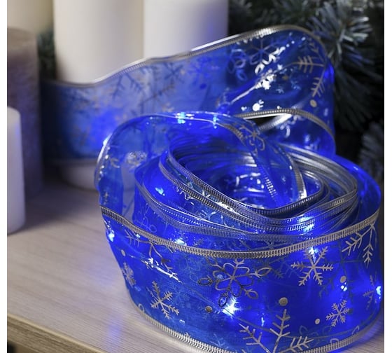 Гирлянда-нить Luazon Лента Снежинки серебристые, 10 м, ширина 6 см, LED-100-USB, фиксинг, синий 3612321 1