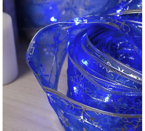 Гирлянда-нить Luazon Лента Снежинки серебристые, 10 м, ширина 6 см, LED-100-USB, фиксинг, синий 3612321