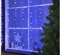 Гирлянда-нить Luazon ВОДОПАД ECO, IP44, 2х1.5 м, темная нить, LED-400-220V, 6 режимов, белый/синий 1080186