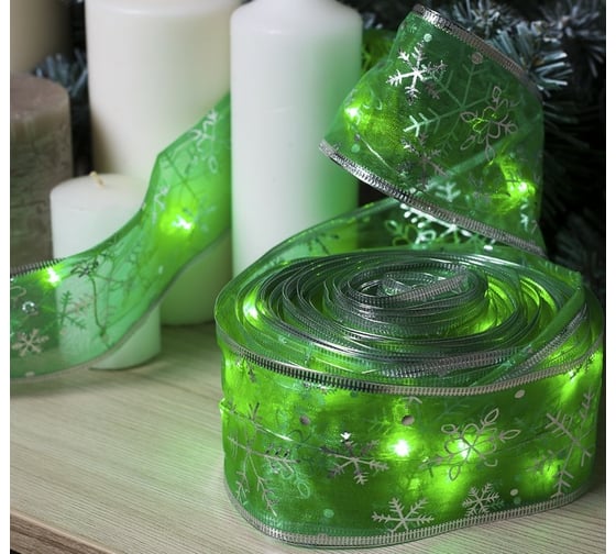 Гирлянда-нить Luazon Лента Снежинки серебристые, 10 м, ширина 6 см, LED-100-USB, фиксинг, зеленый 3612324