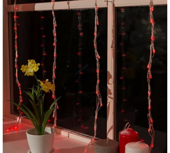 Гирлянда-нить Luazon ВОДОПАД ECO, IP20, 2х1.5 м, прозрачная нить, LED-400-220V, 8 режимов, красный 705962